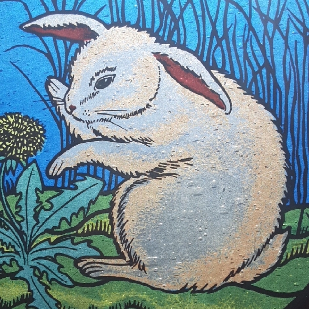 Charming Rabbit Art Glass Panel - Picture 3 of 6